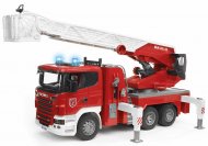 BRUDER 1:16 gaisrinis automobilis Scania R-Series su besisukančiomis kopėčiom ir vandens siurbliu, 03590