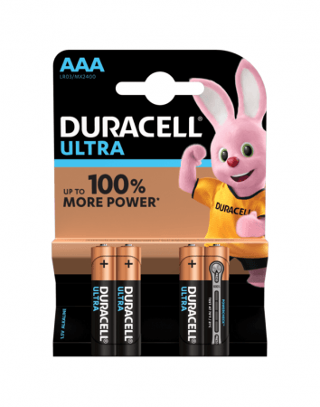 Duracell Ultra šarminės AAA baterijos, 4 baterijų pakuotė 250-07395