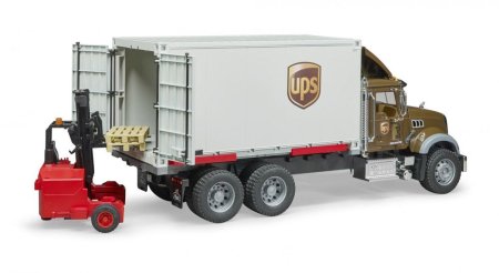 BRUDER 1:16 MACK Granite UPS krovininis sunkvežimis su šakiniu krautuvu, 02828 