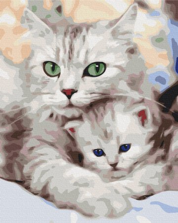 BRUSHME spalvinimo pagal skaičius rinkinys Mom cat with kitten, BS52689 BS52689