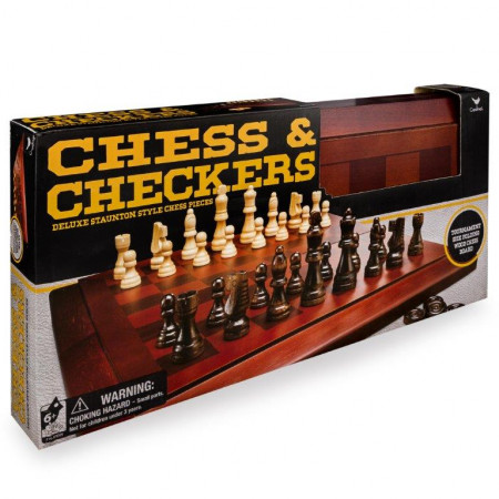 SPINMASTER GAMES žaidimų rinkinys Mediniai šachmatai ir šaškės, 6033151 