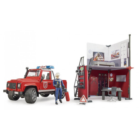 BRUDER gaisrinė stotis su Land Rover Defender ir ugniagesiu, 62701 62701