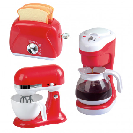 PLAYGO virtuviniai prietaisai (kavos aparatas, mikseris ir tosteris) raudonas, 38166 38166