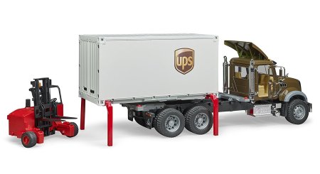 BRUDER 1:16 MACK Granite UPS krovininis sunkvežimis su šakiniu krautuvu, 02828 