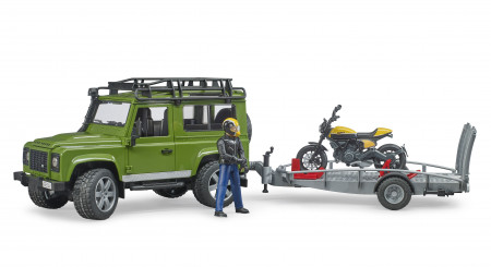 BRUDER automobilis Land Rover Defender su priekaba ir motociklu Scrambler Ducati Full Throttle, 02589 02589